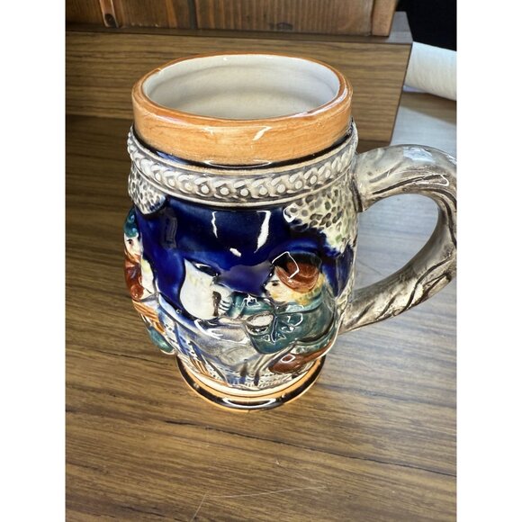 Vintage German Beer Stein Ceramic Mug With Relief Design - Picture 2 of 7
